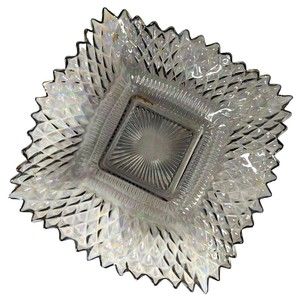 Vintage Federal Glass Square ruffled edge candy dish preowned